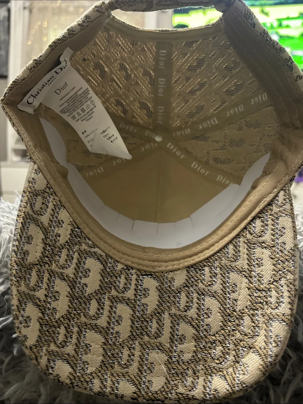 Unisex Dior Beige and Gold Monogram Hat